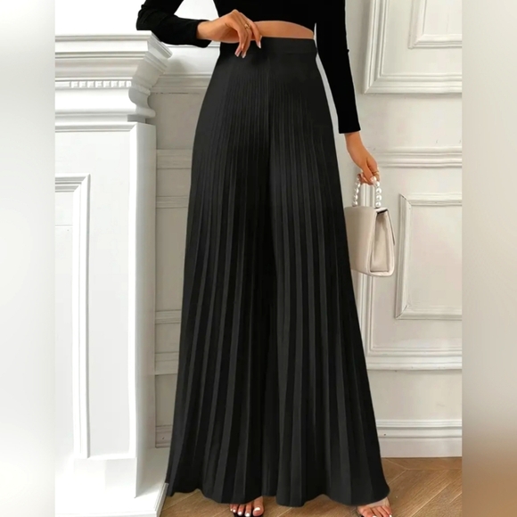 Wide Leg Black Dress Pants with Pleated Details - Picture 4 of 7